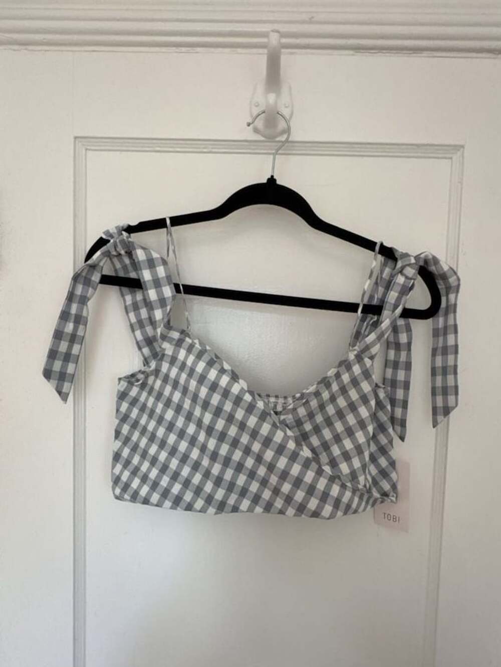 Gingham Crop Top Size Blue White Tie Strap cottage core farmhouse, tradwife M/M